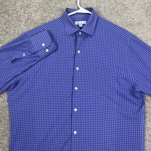 Peter Millar Mens Medium Button Down Blue Gingham Check Dress Shirt‎ Lightweight